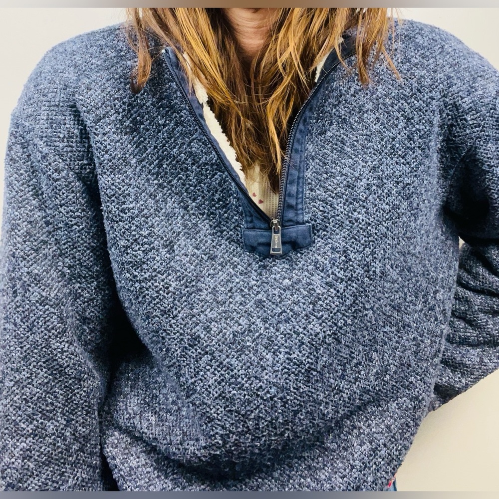 Orvis Blue Sherpa-Lined 1/4 Zip Pullover – Heathered Fleece Sweater – Size XL - Picture 11 of 14